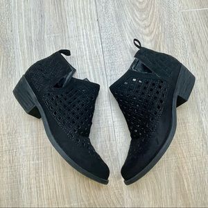 CARLOS laser cut black booties, real suede
